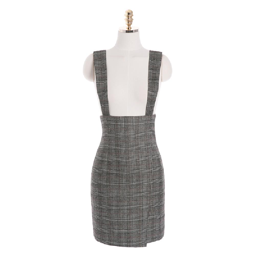op2521 Check Mid-Thigh Suspender Dress