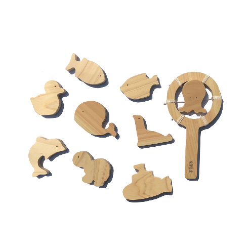 Korean Eco friendly Bath Toy Supplier, HINOKI WOODEN BATH TOYS – OCEAN ANIMAL SET