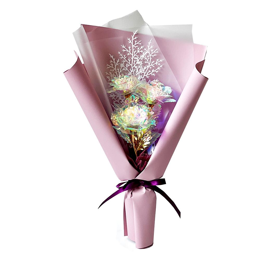 Hologram Mini Flower Bouquet Three snowflakes LED  (Indie Purple)