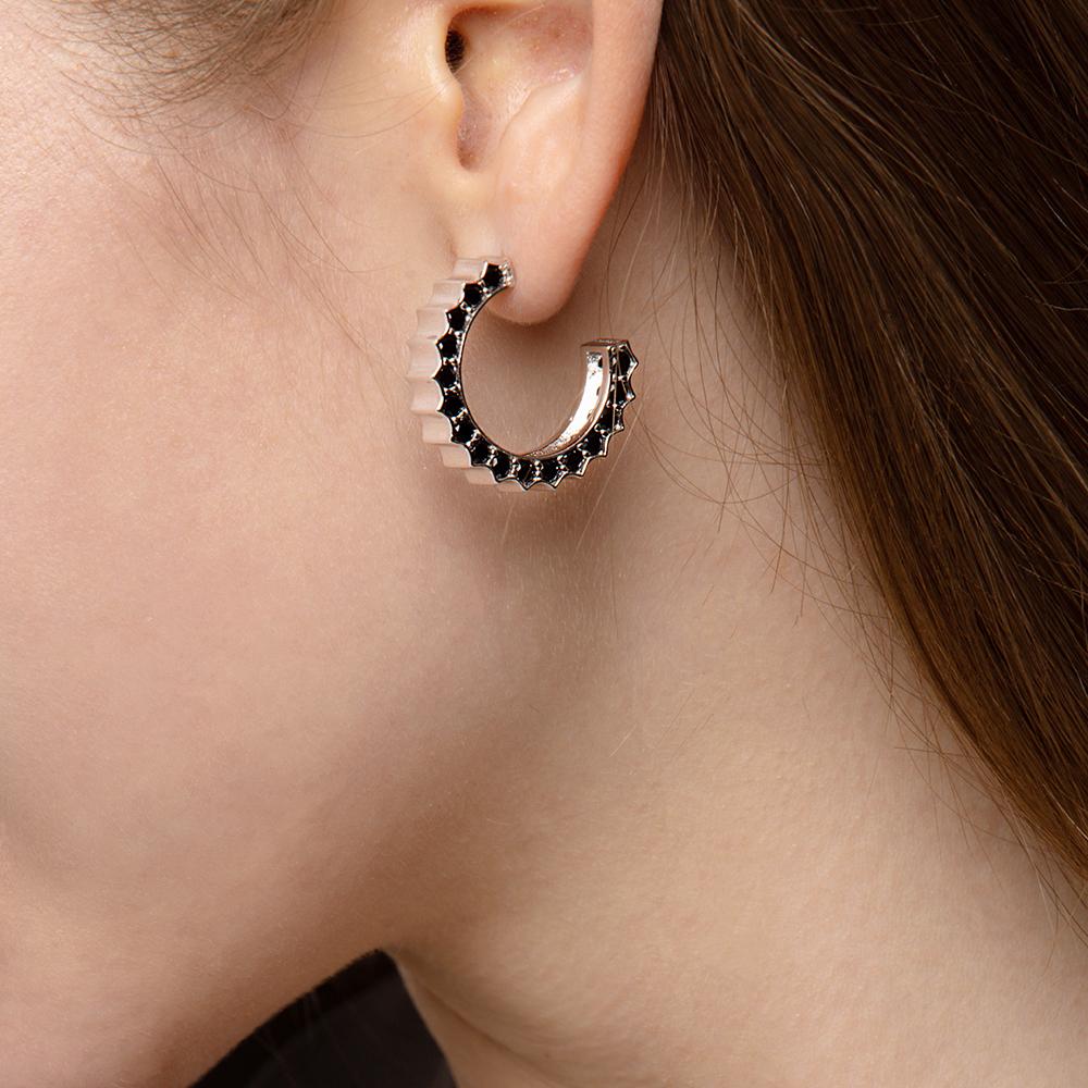 Solar Circle Black Earrings ( S925 )