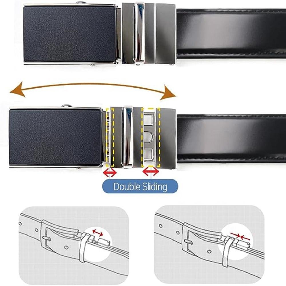 LineFit Men's Leather Belt_Casual Dress Classic Jean Adjustable Automatic Stretch Buckle S05 (Sizes